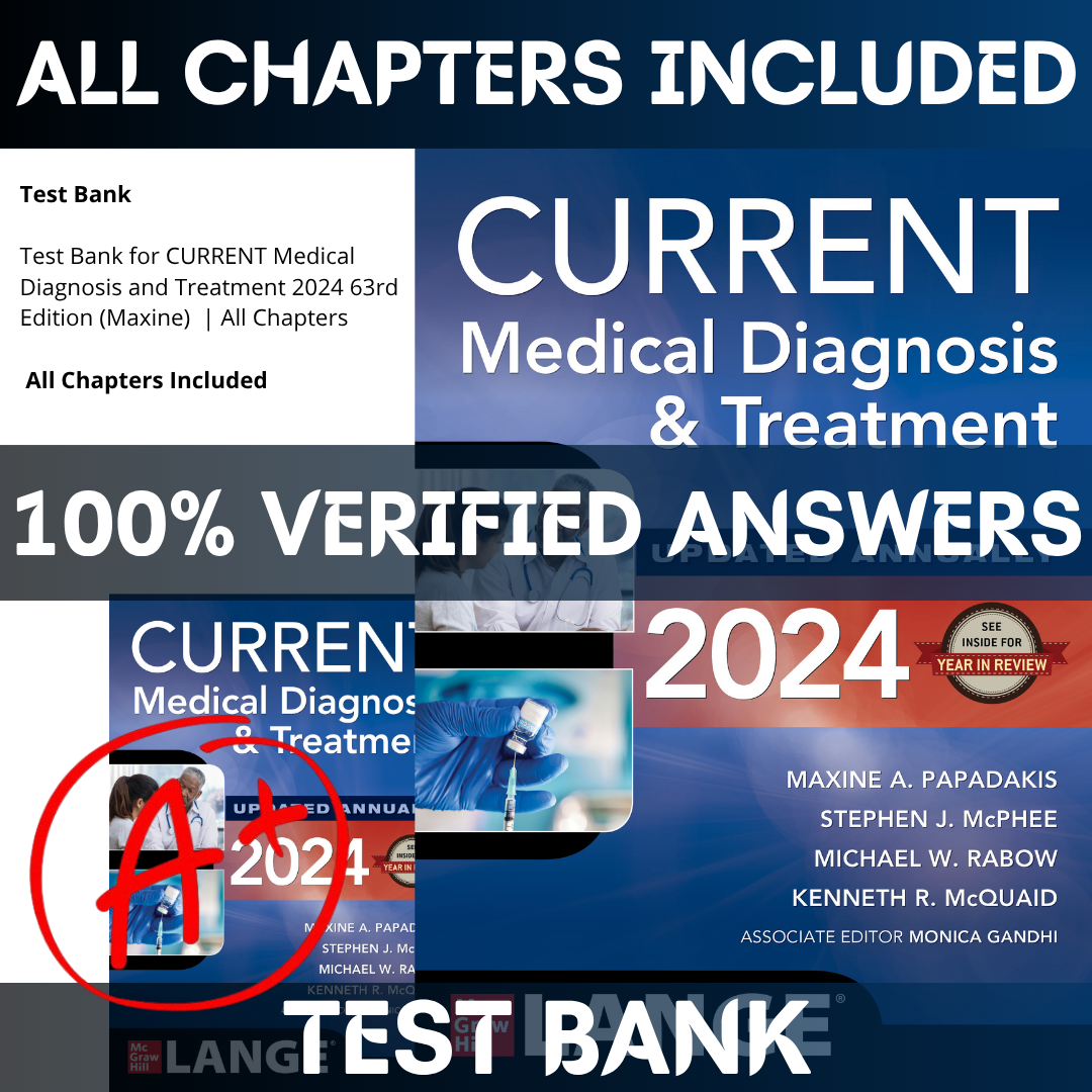 Test Bank for CURRENT Medical Diagnosis and Treatment 2024 63rd Edition Maxine | All Chapters Included